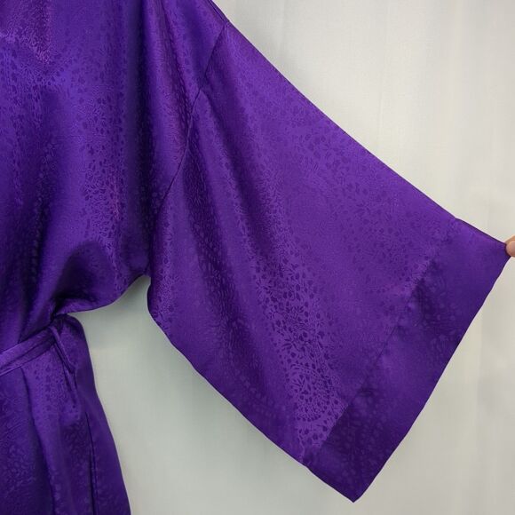 Vtg Victoria's Secret Gold Label Floral Jacquard Satin Purple Long Robe One Size - Picture 2 of 6